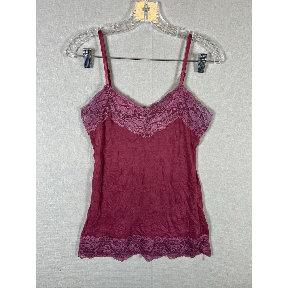 Vtg Vanity Camisole Top Womens M Pink Lace Trim Crinkle Cami Y2K 90s Fairy EUC - Picture 2 of 6